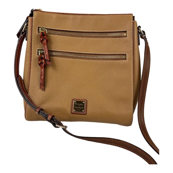 DOONEY & BOURKE Triple Zip Crossbody Shoulder Bag Carmel Pebble Grain LeatherEUC - Picture 3 of 16